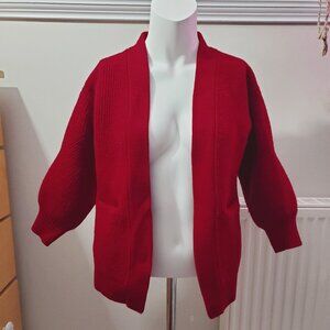 WILFRED FREE 100٪ Italian Merino Wool Rare Knit Crimson Red Open Cardigan